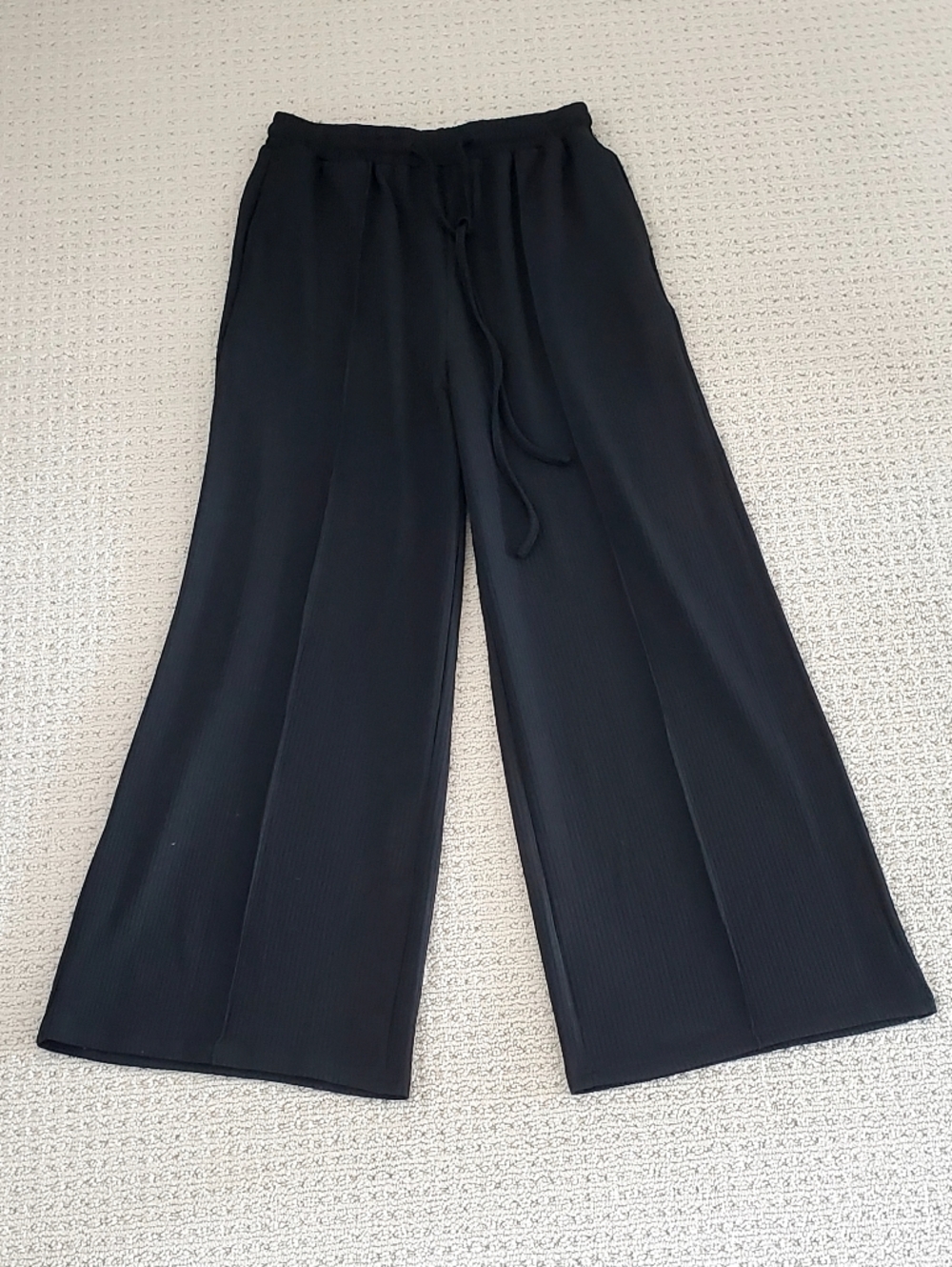 Cider Black Ribbed Pull-On Wide Leg Hi-Waist Travel/Casual/Comfort Pants Lg NWT